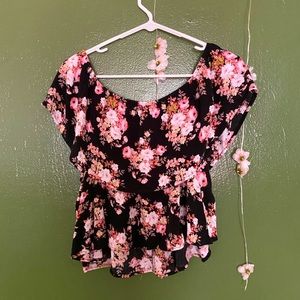 Iris black crop top with pink flowers size L